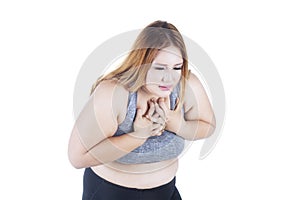 Obese woman getting heart attack