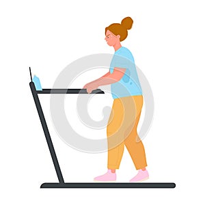 Obese woman running on treadmill