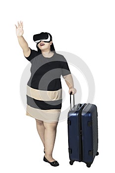 Obese woman is using virtual reality headset