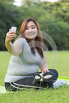 Obese women selfie.