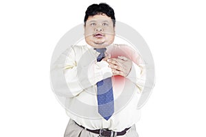 Obesity businessman getting heart attack 1