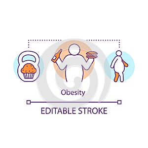 Obesity disease concept icon. Overweight problem idea thin line illustration. Unhealthy nutrition, junk food eating