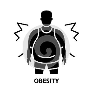 obesity icon, black vector sign with editable strokes, concept illustration