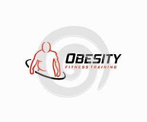 Obesity problem logo design. Overweight man and muscular man vector design