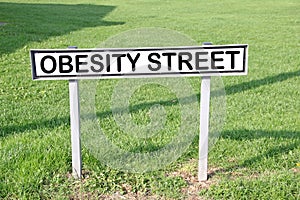 obesity road sign street name plaque signage avenue destination place home post code