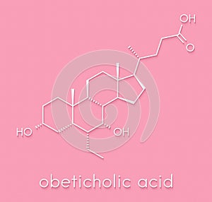 Obeticholic acid liver disease drug molecule. Agonist of farnesoid x receptor FXR. Skeletal formula. photo