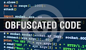 Obfuscated code concept with Random Parts of Program Code. Obfuscated code with Programming code abstract technology background of