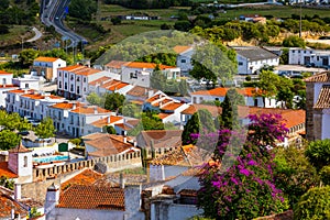 Obidos, Portugal stonewalled city with medieval fortress, historic walled town of Obidos, near Lisbon, Portugal. Beautiful view of