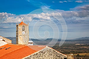 Obidos, Portugal stonewalled city view from above, historic walled medieval town of Obidos, Portugal