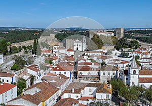 Obidos Town in Portugal. It is located on a hilltop, encircled by a fortified wall. Famous Place