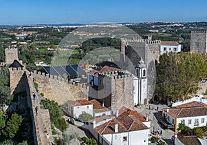 Obidos Town in Portugal. It is located on a hilltop, encircled by a fortified wall. Famous Place