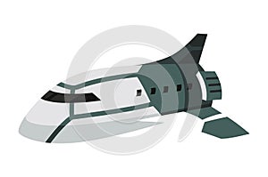Object can fly in earth atmosphere layers. Colorful infographic icon, spaceship. Vector illustration