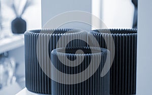 Object printed on 3D printer close up Model printed 3D printer molten plastic