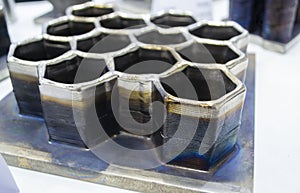 Object printed by 3D printer from metal. Additive manufacturing solution