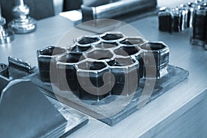 Object printed by 3D printer from metal. Additive manufacturing solution.