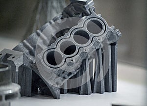 Object printed on metal 3d printer close-up.