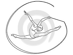 Object on white background rhythmic gymnastics, girl with a ribbon on twine. Coloring for children