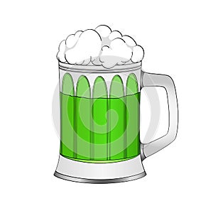 Object on white background Saint Patricks Day, green beer in a glass mug. Color background.