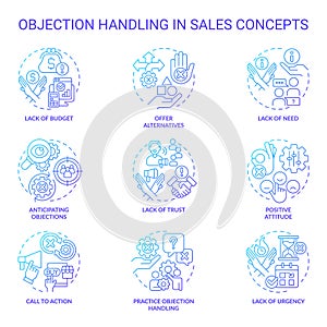 Objection handling in sales blue gradient concept icons
