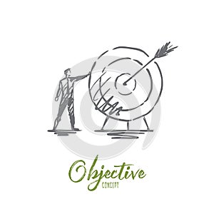 Objective, business, arrow, target, success concept. Hand drawn isolated vector. photo