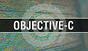 Objective-C with Binary code digital technology background. Abstract background with program code and Objective-C. Programming and