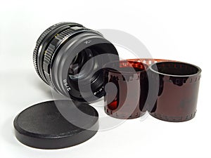 Objective lens with film strip