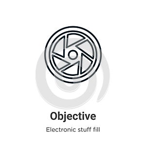 Objective outline vector icon. Thin line black objective icon, flat vector simple element illustration from editable electronic