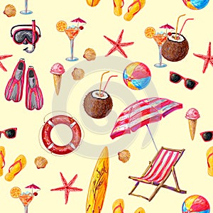 Objects For Beach And Sport Pattern