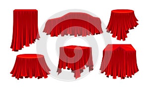 Objects Covered with Red Silk Cloth Vector Set