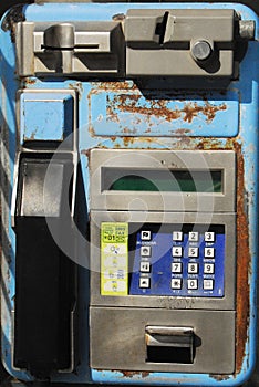 OBJECTS- France- Close Up of an Old Rusted Public Telephone