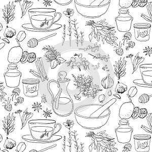 Objects and herbs to treat colds in pattern