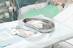 Objects for medical manipulations next to the bed