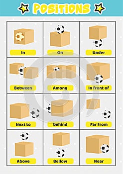 Objects position education poster for kids