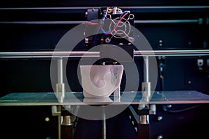 Objects printed by 3d printer. Dark filter. Copy spase.