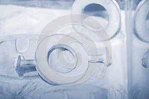 Objects printed 3D printer from powdered polyamide lying white polyamide powder