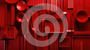 objects red plastic background