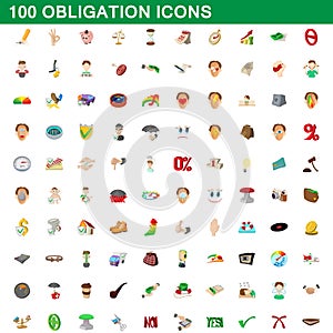 100 obligation icons set, cartoon style photo