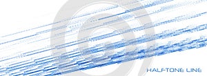 Oblique light blue halftone line. Wide vector pattern