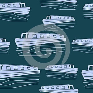 Oblique View Narrow Boats Vector Illustration Dark Background Seamless Pattern