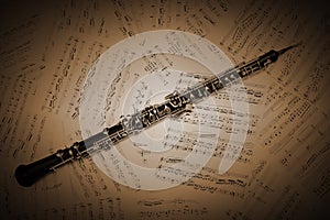 Oboe with music sheet notes woodwind instrument
