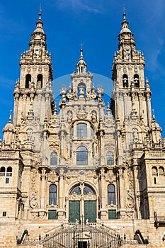 The Obradoiro facade of Cathedral of Santiago de Compostela. Galicia, Spain