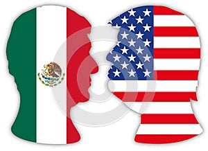 Obrador and Trump portraits silhouette with flags photo