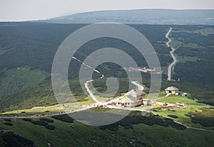 Obri sedlo - saddle - with Slezska bouda from hillside of Snezka in Krkonose