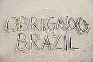 Obrigado Thank You Brazil Message in Sand