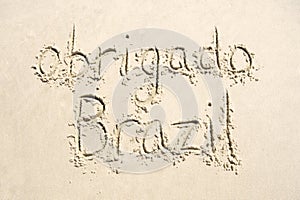 Obrigado Thank You Brazil Message in Sand