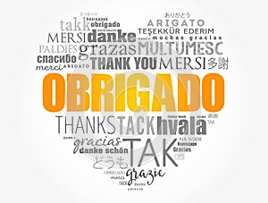 Obrigado (Thank You in Portuguese) love heart Word Cloud