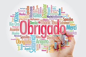 Obrigado Thank You in Portuguese Word Cloud in different languages with marker