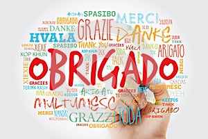 Obrigado Thank You in Portuguese Word Cloud with marker in many languages of the world