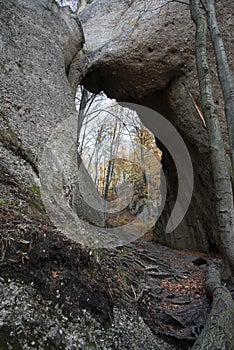 Obrovska brana natural arch in Sulovske skaly mountains in Slovakia