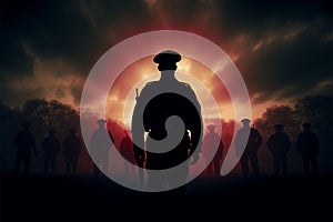 Obscured in shadow, a military officers silhouette portrays steadfast resolve